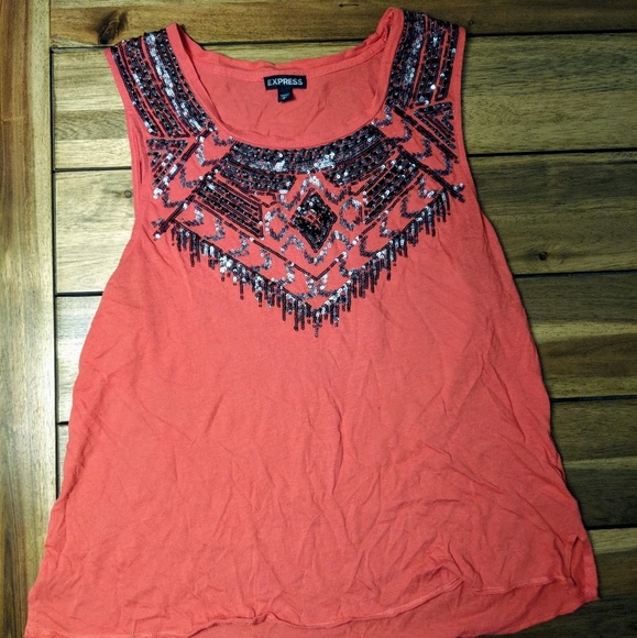 Express Tops - EXPRESS Beaded Coral Tank